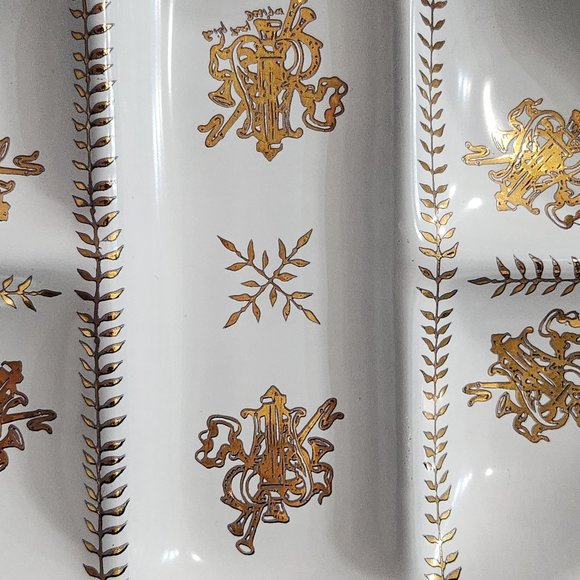 Houze Art Oval Divided Serving Tray Smoky Gray Glass Cocktail Platter White/Gold - Picture 2 of 8